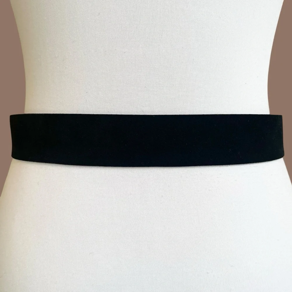 Black Suede Belt Wide Waist Circle Buckle Size S/M